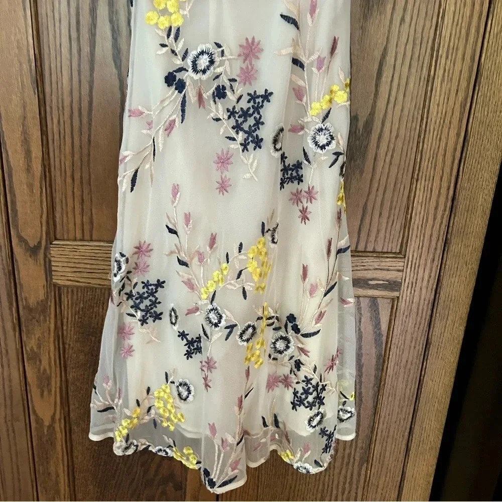 Donna Morgan | Blouson Yellow Floral Embroidered Midi Dress Shoulder Tie | sz 0 - Picture 9 of 13
